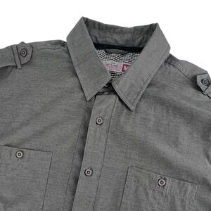 Sovereign Code Button Down Shirt Mens Medium Charcoal Grey Military Epaulettes